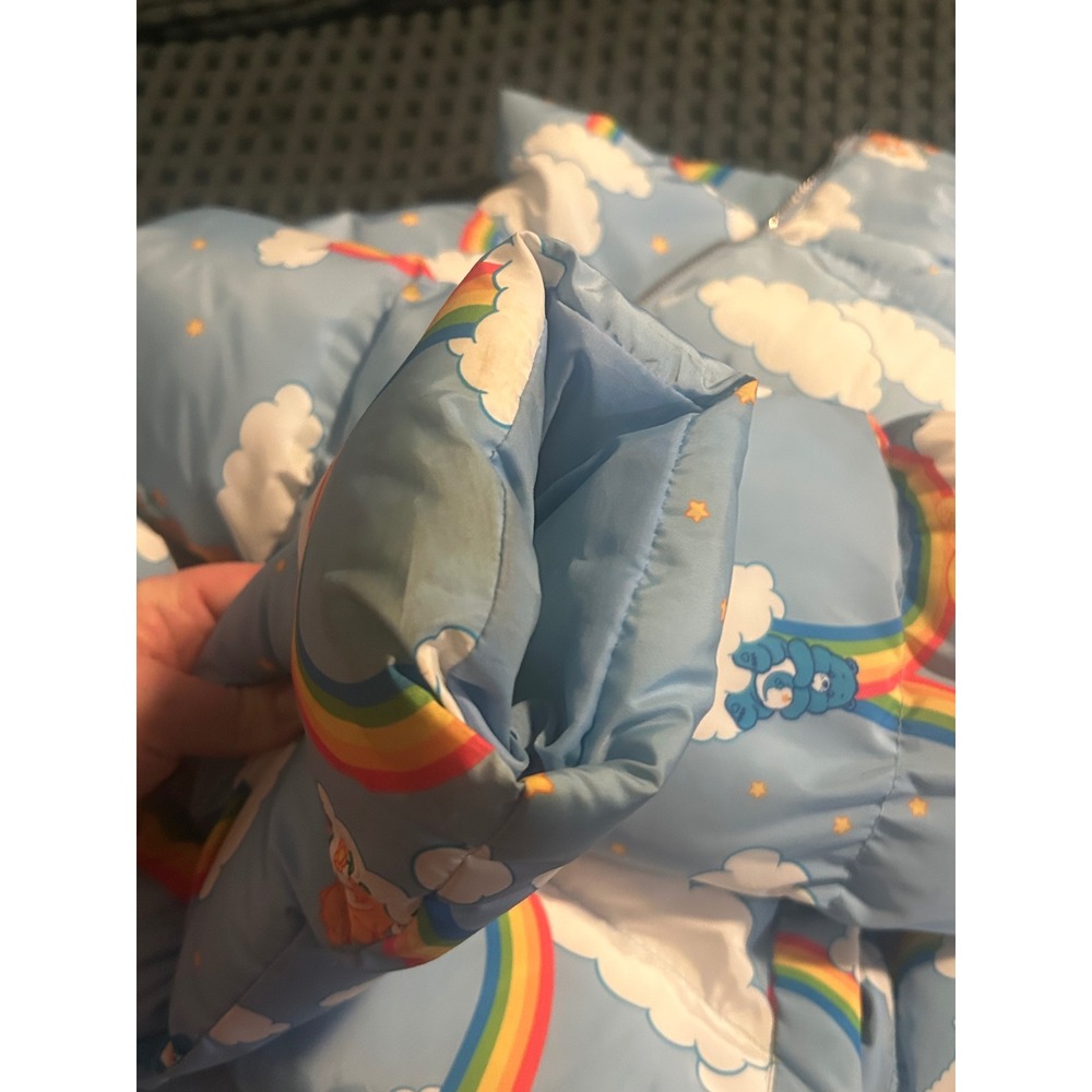 Dolls Kill x Care Bears Puffer Jacket Clouds Rainbow Hearts Blue Size L - Picture 4 of 10